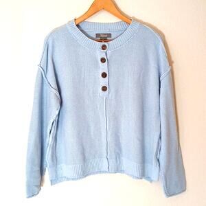 Natural Reflections recycled long sleeve henley sweater powder blue
